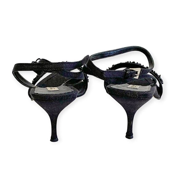 Prada denim ankle strap heeled sandal with black beading, size 38 EU - Picture 7 of 15